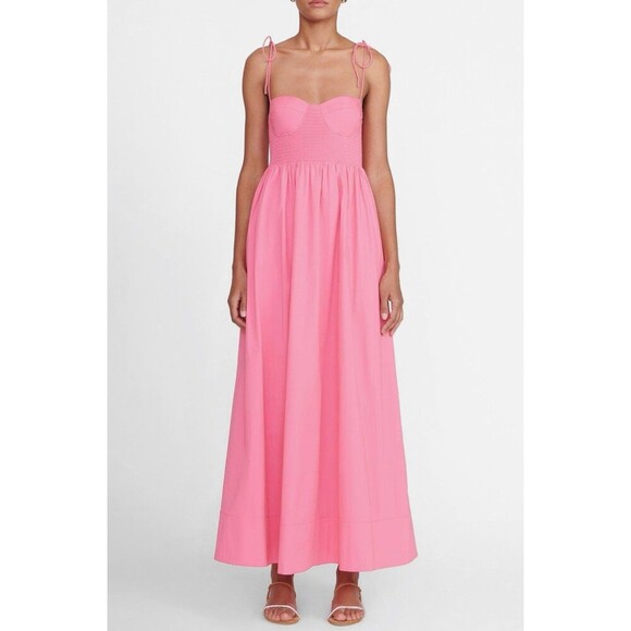 STAUD Landry Shoulder-Tie Smocked Maxi Dress XL Wedding Guest Picnic Romantic